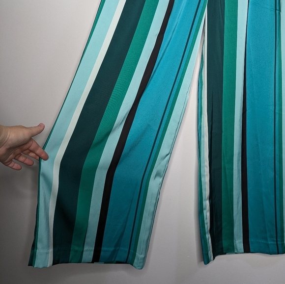 NWT Worthington Blue Green Striped Satin Wide Leg Mid Rise Professional Pant 4 - Picture 4 of 13
